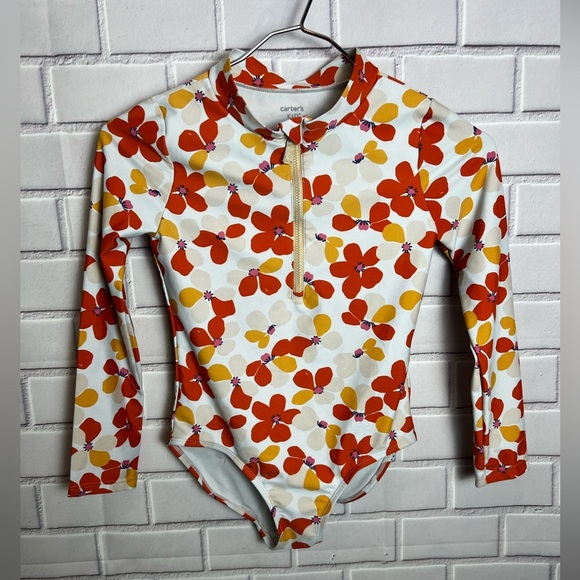 Carter's girls Swim Floral Rash Guard - Red and Yellow/size 8/8A - Picture 3 of 7